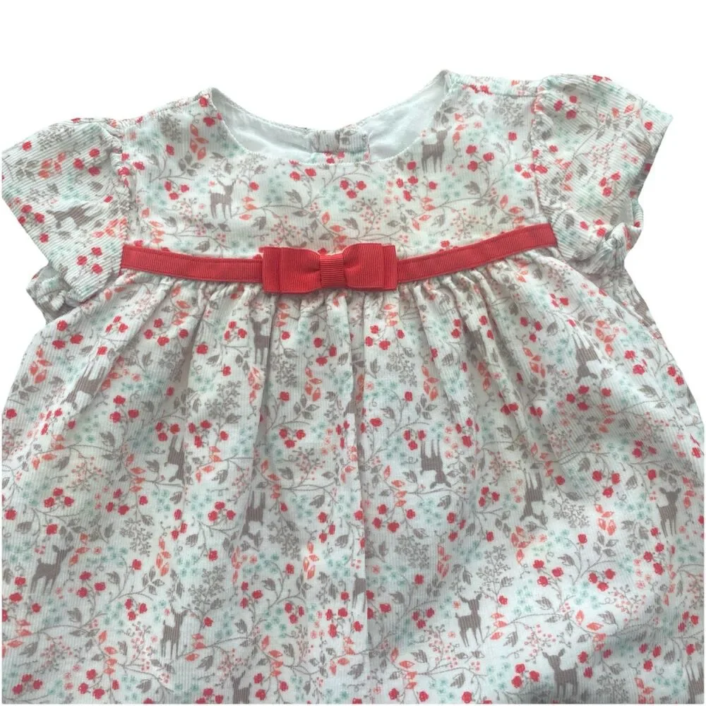 Gymboree Baby Dress 6-12 Months Floral Corduroy Bow Fall 2016 Woodland Deer